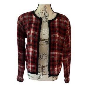 Vintage Paul Harris Design Mohair Blend Plaid Cardigan Fuzzy Sweater S Full Zip